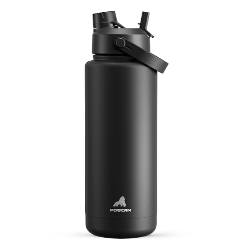 POWCAN 40 oz Insulated Water Bottle with 2-in-1 Straw and Spout Lid, Keep Cold 24H, Leak-Proof, BPA-Free, Double Wall Stainless Steel Water Bottle for Sports, Gym, Travel, and School (Dark Knight) - color: Dark Knight, size: 40 Ounces