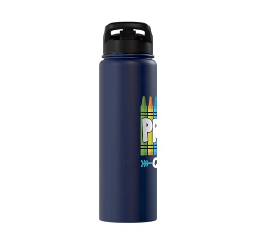Pre-K Crew Cute Preschool Crayon School Field Day Trip 2025 Stainless Steel Insulated Water Bottle - color: Navy Blue