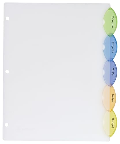 Avery Insertable Style Edge Plastic Dividers for 3 Ring Binders, 5-Tab Set, Multicolor, 1 Set (11200)