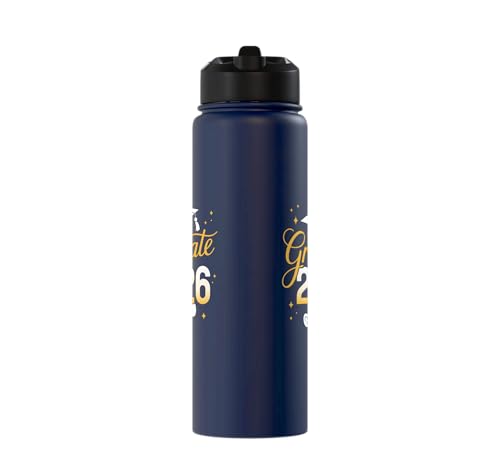 Graduate 2026 for class of 2026 graduation Stainless Steel Insulated Water Bottle - color: Navy Blue