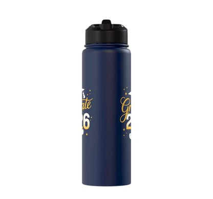 Graduate 2026 for class of 2026 graduation Stainless Steel Insulated Water Bottle - color: Navy Blue
