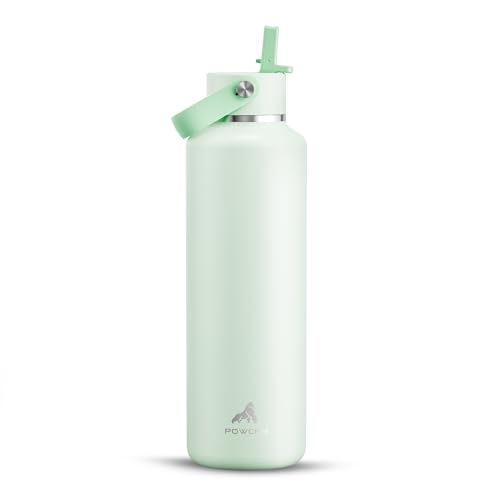 POWCAN 24 oz Double Walled Insulated Water Bottle with Straw: Leakproof, Cup Holder Friendly, BPA-free, Top Handle, Stainless Steel Water Bottle for Adult, Student, Nurse, Commuter, Bag (Mint Dew) - color: Mint Dew, size: 24 Ounces