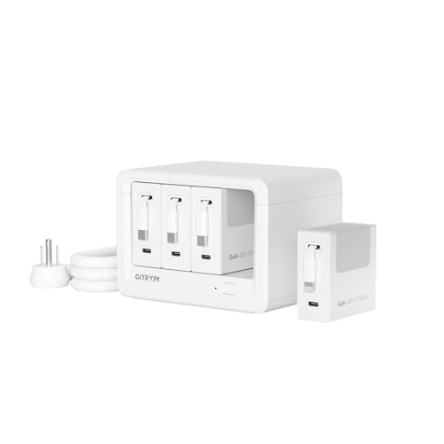Gitryin 12-in-1 Desktop Charging Station with 3 Retractable Type-C Chargers and 1 Lightning Charger, 40W USB-C Power Strip with 33.5in Cable, Extension Cord with 1020J Surge Protection for Home Office - size: With 3 Type-C Chargers and 1 Lightning Charger