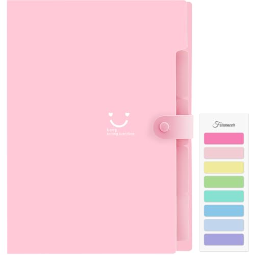 Forvencer Accordion File Organizer, Letter Size, 5 Pocket Expanding File Folder, Cute File Folder with Labels, Portable File Organizer for School Office Supplies, Folders for Documents, Light Pink - color: Light Pink, style: 5 Pockets