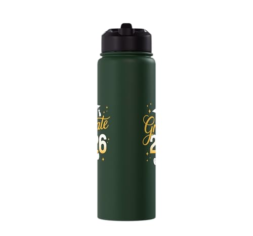 Graduate 2026 for class of 2026 graduation Stainless Steel Insulated Water Bottle - color: Dark Green