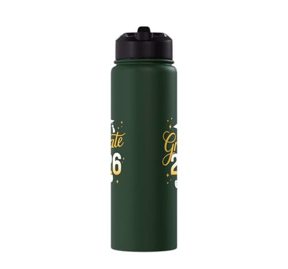 Graduate 2026 for class of 2026 graduation Stainless Steel Insulated Water Bottle - color: Dark Green