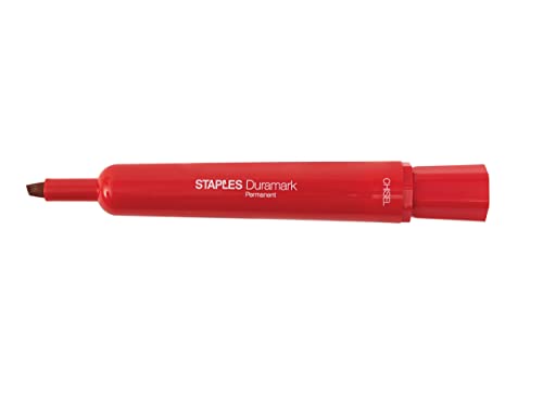 STAPLES DuraMark Permanent Markers, Medium Point, Red, Quick Dry Ink, Office & Classroom, 36/Carton - color: Red, size: 1 Count (Pack of 36), style: Chisel