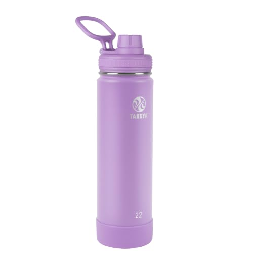 Takeya Actives Stainless Steel Water Bottle, Insulated Spout Lid, Keeps Drinks Cold 24 Hrs, Leakproof, Durable, Dishwasher Safe, Ideal for Gym, Travel, Fits Most Cup Holders, 22 oz/Lilac - color: Lilac, size: 22 Ounces