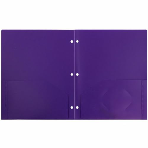 JAM PAPER Heavy Duty Plastic 3 Hole Punch Pocket Folders - Extra Tough School Folders - Purple - 3/Pack - color: Purple, size: 3 Per Pack