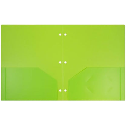 JAM PAPER Heavy Duty Plastic 3 Hole Punch Pocket Folders - Extra Tough School Folders - Lime Green - 6/Pack - color: Lime Green, size: 6 Per Pack