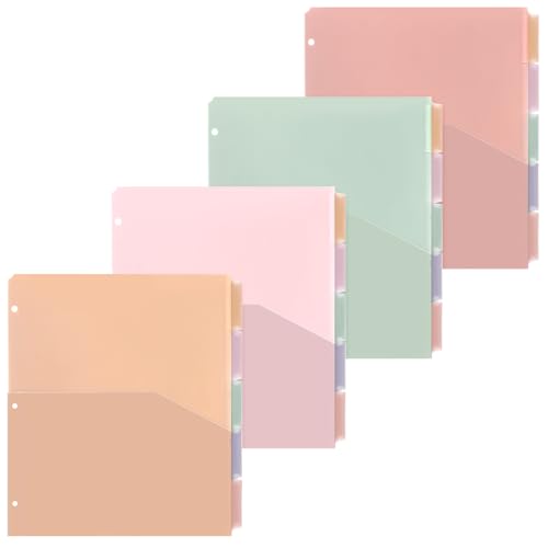 4 Sets Back to School 5 Tab Plastic Binder Dividers, Plastic Index with Pocket for 3 Ring Binder, Colorful Letter Size Sheet Protector for Office Business Organization Supplies(Vibrant Color) - color: Vibrant Color