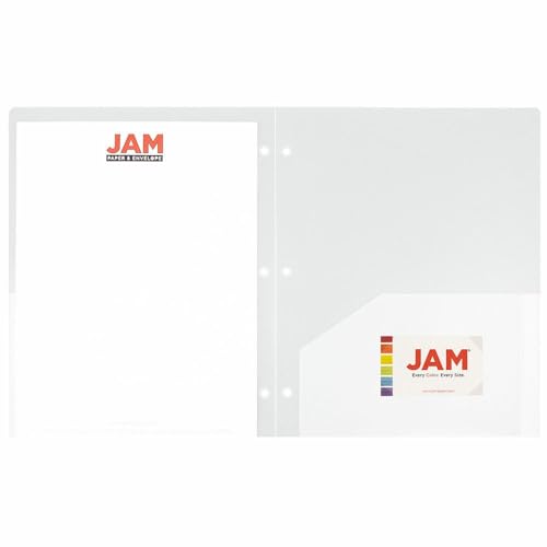 JAM PAPER Heavy Duty Plastic 3 Hole Punch Pocket Folders - Extra Tough School Folders - Clear - 3/Pack - color: Clear, size: 3 Per Pack