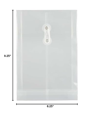 JAM PAPER Plastic Envelopes with Button & String Tie Closure - 6 1/4 x 9 1/4 - Clear - 12/Pack - color: Clear, size: 6 x 9