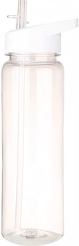 Tritan Clear Water Bottle With Straw | No Markings BPA Free 24 oz Sports Water Bottle | Leak Proof Re-Usable Flip Top Plastic Drinks Bottles for School, Office, Gym, Cycling (Clear-Straw-24oz) - color: Clear-Straw-24oz