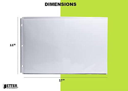 GOLD SEAL 100 Pack 11x17 Inch Heavyweight Diamond Clear Sheet Protectors, Side Loading, Ledger Sheet Protectors,3-Hole Punched