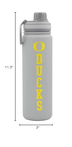 Oregon Water Bottle - Gray Double Walled Stainless Steel 24 oz Keeps Drinks Cold or Hot - color: Oregon Ducks - Gray