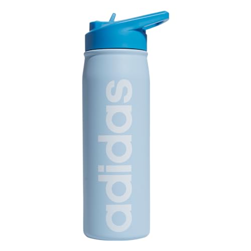 adidas Stainless Steel Metal Water Bottle 20 oz (600 mL) Straw Lid - color: Clear Sky Blue/Pulse Blue/White