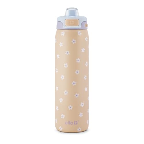 Ello Pop & Fill Insulated Stainless Steel Water Bottle with Quick Fill Lid, Leakproof Locking, Sip or Chug Spout, BPA-Free, Double Wall Vacuum Insulated for Sports, Travel & School- 22oz / 32oz / 40oz - color: Gloss Daisies, style: 22oz