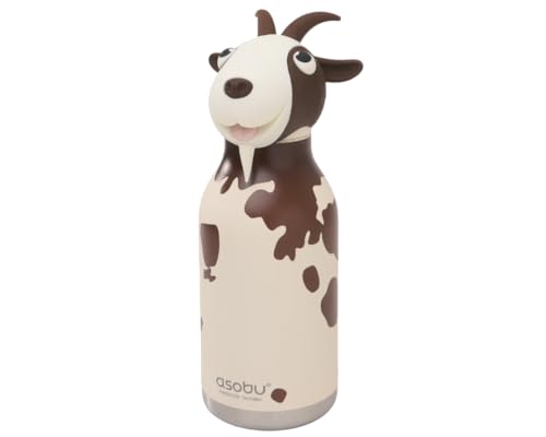 asobu Bestie Bottle Insulated Stainless Steel Water Bottle with Detachable Soft Animal Head Fun Drinking For Kids and Teens with Flexible Reusable Straw 16 Ounce (Goat) - color: Goat