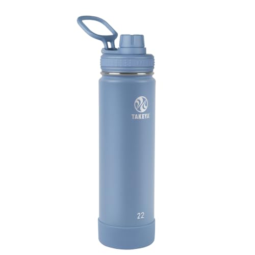 Takeya Actives Stainless Steel Water Bottle, Insulated Spout Lid, Keeps Drinks Cold 24 Hrs, Leakproof, Durable, Dishwasher Safe, Ideal for Gym, Travel, Fits Most Cup Holders, 22 oz/Bluestone - color: Bluestone, size: 22 Ounces