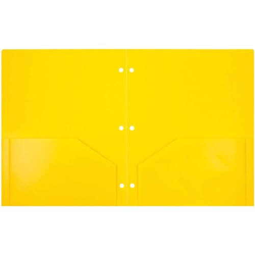 JAM PAPER Heavy Duty Plastic 3 Hole Punch Pocket Folders - Extra Tough School Folders - Yellow - 3/Pack - color: Yellow, size: 3 Per Pack
