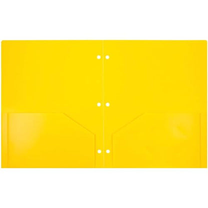 JAM PAPER Heavy Duty Plastic 3 Hole Punch Pocket Folders - Extra Tough School Folders - Yellow - 3/Pack - color: Yellow, size: 3 Per Pack