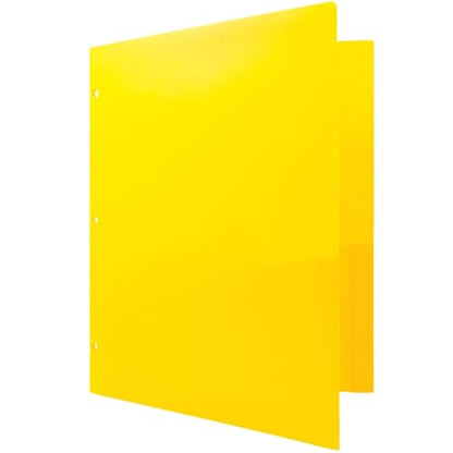JAM PAPER Heavy Duty Plastic 3 Hole Punch Pocket Folders - Extra Tough School Folders - Yellow - 3/Pack - color: Yellow, size: 3 Per Pack