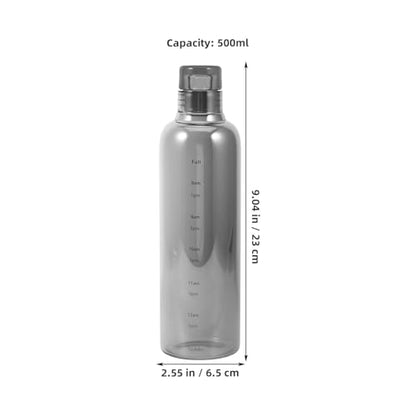 High Temperature Resistant Fitness Water Bottle with Time Scale, 500ml Small Grey Glass Water Container for Students and Home Use, Portable Drinking Jug for Outdoor Sports