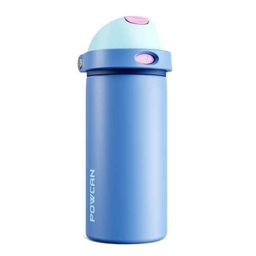 POWCAN 18 oz Insulated Water Bottle: 2-in-1 Push-Button Spout & Quick-Flip Straw, Leakproof, Cold 24Hrs, Fits Car Cup Holder, Stainless Steel Water Bottle for Sports, Travel, School(Ohana Blue) - color: Ohana Blue, size: 18 Ounces