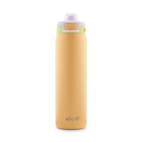 Ello Pop & Fill Insulated Stainless Steel Water Bottle with Quick Fill Lid, Leakproof Locking, Sip or Chug Spout, BPA-Free, Double Wall Vacuum Insulated for Sports, Travel & School- 22oz / 32oz / 40oz - color: Sunset Meadow, style: 22oz