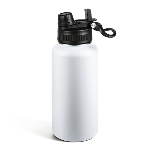 32oz Insulated Stainless Steel Water Bottle 2-in-1 Leak-Proof Sip & Straw Lid with Handle, Double Wall Vacuum Insulated Travel Mug for Sports, Commute, Office, White, 1 Pack - color: White, size: 32 Ounces