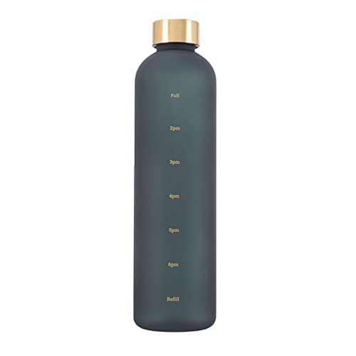 Eforcase Plastic Water Bottle 32 Oz, Slim Water Bottle with Time Marker, 1 Liter Large Capacity Time Marked Cute Water Bottles for Women Men Fitness,Office and Outdoor Sports - color: Black