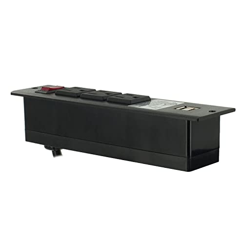 8-1/4" Long x 2-1/16" Wide Black in-Desk Power Center with 3 Outlets, 2 USB Ports with Switch - style: 3 Outlets, 2 USB Ports (with Switch)