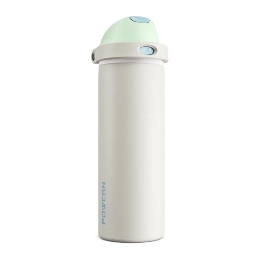 POWCAN 24 oz Steel Insulated Water Bottle: 2-in-1 Push-Button Spout & Flip Straw Lid, Leakproof, Cold 24 Hrs, Fits Car Cup Holder, Reusable Metal Sports Bottle for Travel, Gym, School (Icy Drift) - color: Icy Drift, size: 24 Ounces