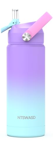 Kids Water Bottle with Straw,18 oz Boys Insulated Cups with Stainless Steel Leak Proof for School Boys Girls,Sport&Travel（Purple） - color: B13.Purple