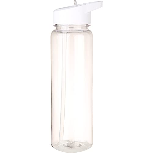 Tritan Clear Water Bottle With Straw | No Markings BPA Free 24 oz Sports Water Bottle | Leak Proof Re-Usable Flip Top Plastic Drinks Bottles for School, Office, Gym, Cycling (Clear-Straw-24oz) - color: Clear-Straw-24oz