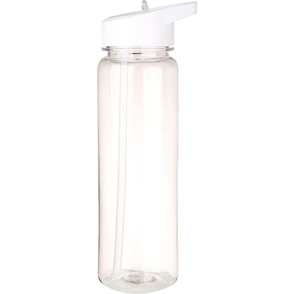 Tritan Clear Water Bottle With Straw | No Markings BPA Free 24 oz Sports Water Bottle | Leak Proof Re-Usable Flip Top Plastic Drinks Bottles for School, Office, Gym, Cycling (Clear-Straw-24oz) - color: Clear-Straw-24oz