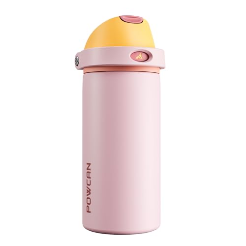 POWCAN 18 oz Insulated Water Bottle with Straw: 2-in-1 Push-Button Spout & Quick-Flip Straw, Leakproof, Cold 24Hrs, Fits Car Cup Holder, Stainless Sports Bottle for Gym, Travel Gift (Peach Store) - color: Peach Store, size: 18 Ounces