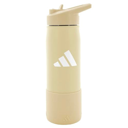 adidas Stainless Steel Metal Water Bottle 20 oz (600 mL) Straw Lid - color: Warm Vanilla Yellow/Crystal Sand Beige/White/2