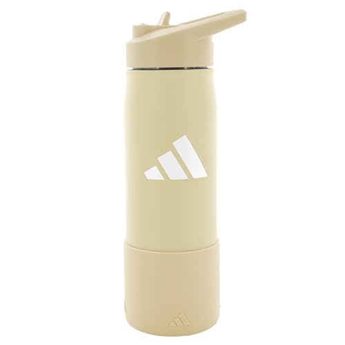 adidas Stainless Steel Metal Water Bottle 20 oz (600 mL) Straw Lid - color: Warm Vanilla Yellow/Crystal Sand Beige/White/2