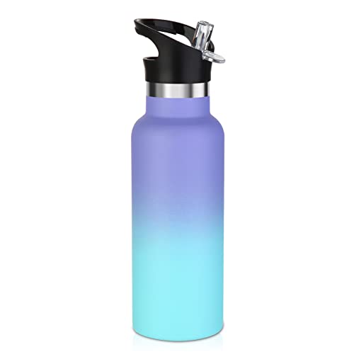 Volhoply 17oz Kids Insulated Water Bottle,Stainless Steel Water Bottles with Straw Lid,Double Wall Vacuum Metal Cups Water Bottle,Reusable Sports School Water Flask Keep Cold(Purple Blue,1 Set) - color: Purple Blue