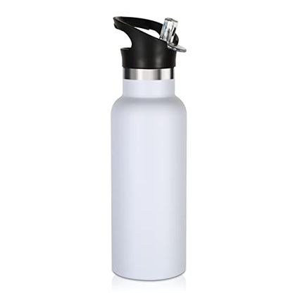 Volhoply 17oz Kids Insulated Water Bottle,Stainless Steel Water Bottles with Straw Lid,Reusable Metal Cups Water Bottle,Double Wall Vacuum Sports Water Flask Keep Hot & Cold for School (White,1 Set) - color: White
