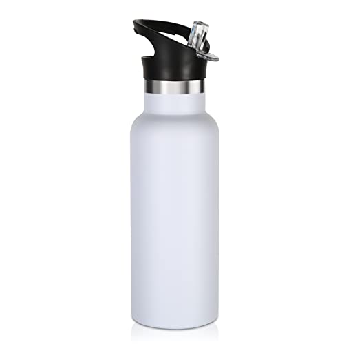 Volhoply 17oz Kids Insulated Water Bottle,Stainless Steel Water Bottles with Straw Lid,Reusable Metal Cups Water Bottle,Double Wall Vacuum Sports Water Flask Keep Hot & Cold for School (White,1 Set) - color: White