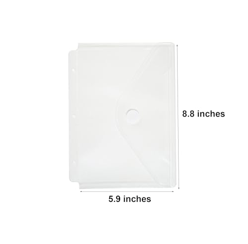 Plastic 3 Ring Binder Pockets Clear Pouches for 5.5’’ x 8.5’’ Paper Folder Organizer Hook Loop Closure 10 Pack - color: 10 Pack