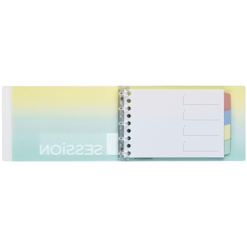 Maruman Session 5‑Ring Binder with Flexible Translucent Cover, Mini Size, 3.8" x 6", Includes 4 Erasable Tabbed Dividers, Holds up to 60 Sheets, Lemon Soda, Made in Japan - color: Gradient Lemon Soda, size: ミニ