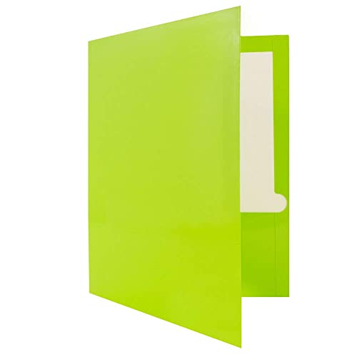 JAM PAPER Laminated Two Pocket Glossy School Folders - Letter Size - High Gloss Lime Green - 6/Pack - color: Lime Green, size: Pack of 6 Folders
