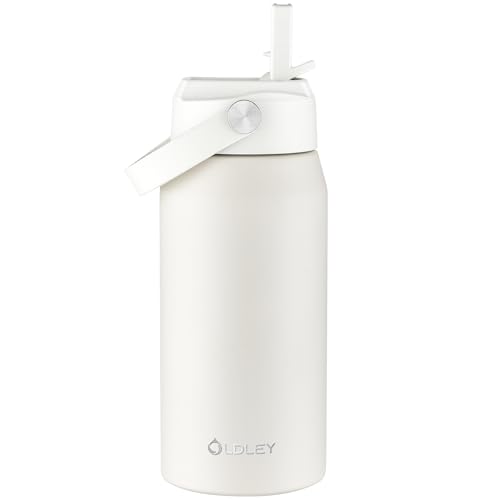 Oldley 18oz Insulated Water Bottle with Straw, Stainless Steel Water Bottle for Sports, Travel, School, BPA-Free Sports Bottles for Adult Kids, Leak-Proof, Beige - color: Beige, size: 18 Ounces