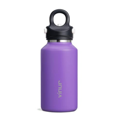 Vinur 12 oz Small Insulated Water Bottle-Leak Proof Travel Water Bottle for Purse-Reusable Stainless Steel with Push Button Lid | One-Hand Operation, Purple - color: Purple, size: 12 Ounces