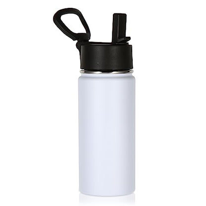 Volhoply Kids Insulated Water Bottle with Straw,16oz Stainless Steel Cold Water Bottles for School,BPA-Free Metal Wide Mouth Cups with Handle Lid,Reusable Double Wall Vacuum Sport Flask(White,1) - color: White