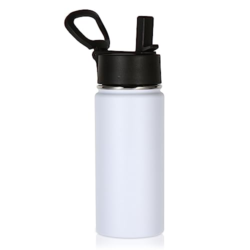 Volhoply Kids Insulated Water Bottle with Straw,16oz Stainless Steel Cold Water Bottles for School,BPA-Free Metal Wide Mouth Cups with Handle Lid,Reusable Double Wall Vacuum Sport Flask(White,1) - color: White